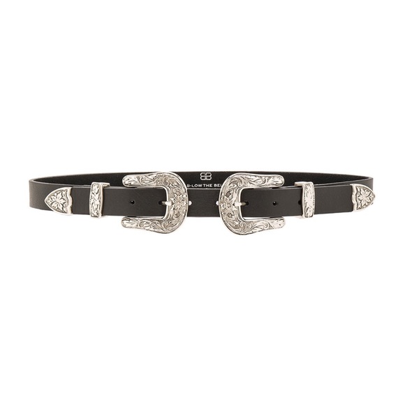B-Low the Belt Double Buckle Black and Silver Belt